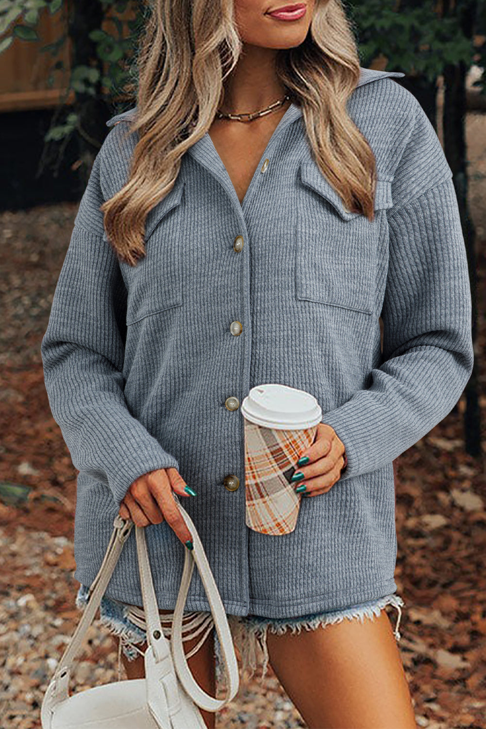 Sandalwood Ribbed Knit Buttons Jackets