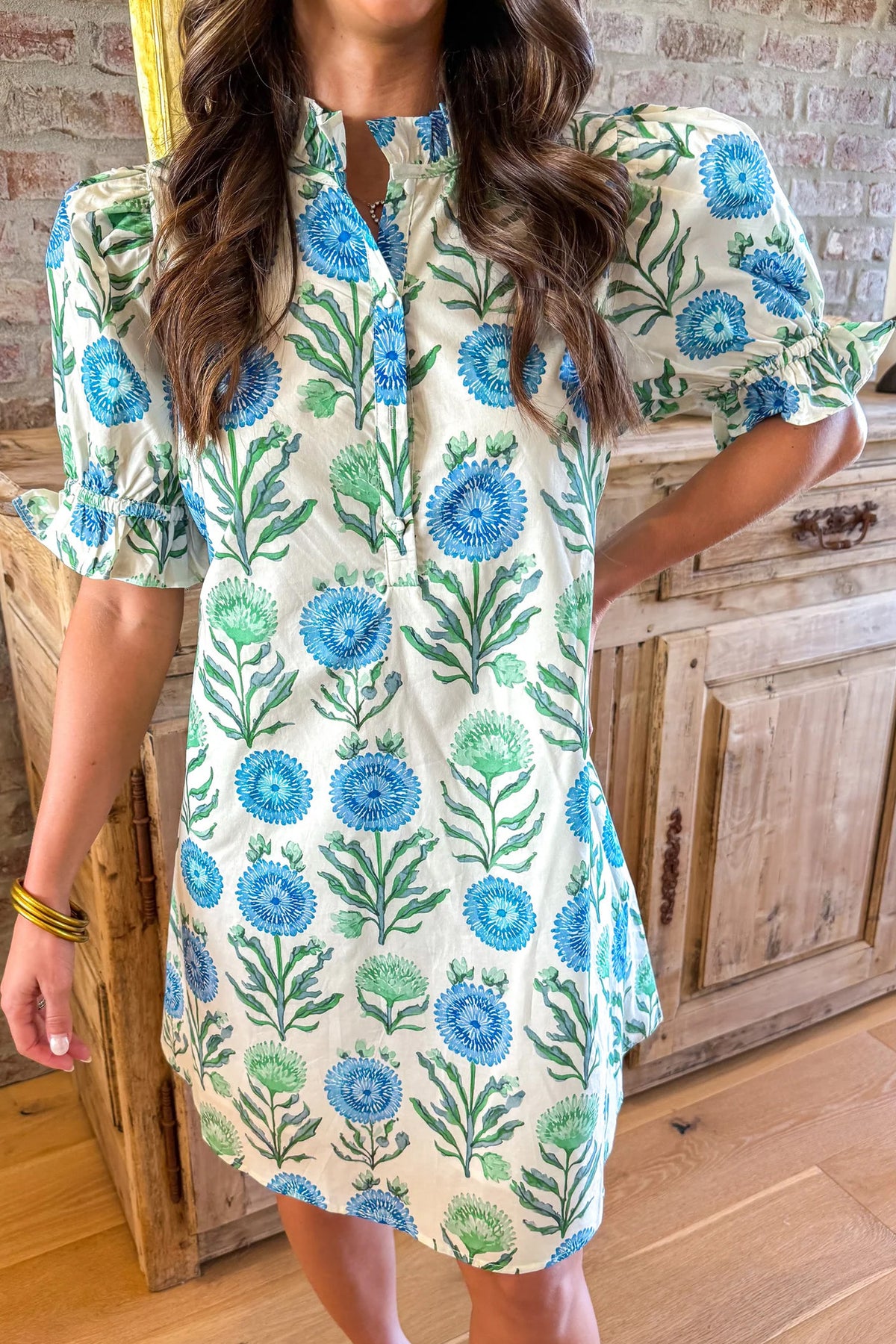 Button Short Sleeve Floral Dress