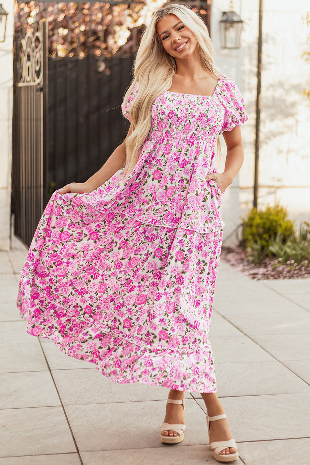 Dainty Floral Smocked Maxi Dress