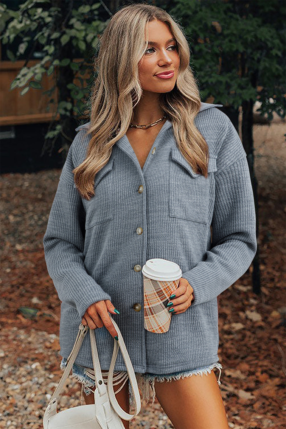 Sandalwood Ribbed Knit Buttons Jackets