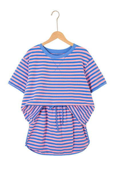 Stripe Short Sleeve Two-Piece Set