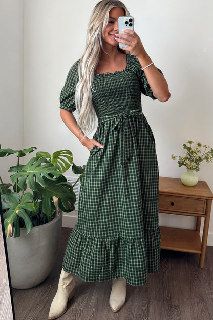 Shirred Ruffle Hem Maxi Dress