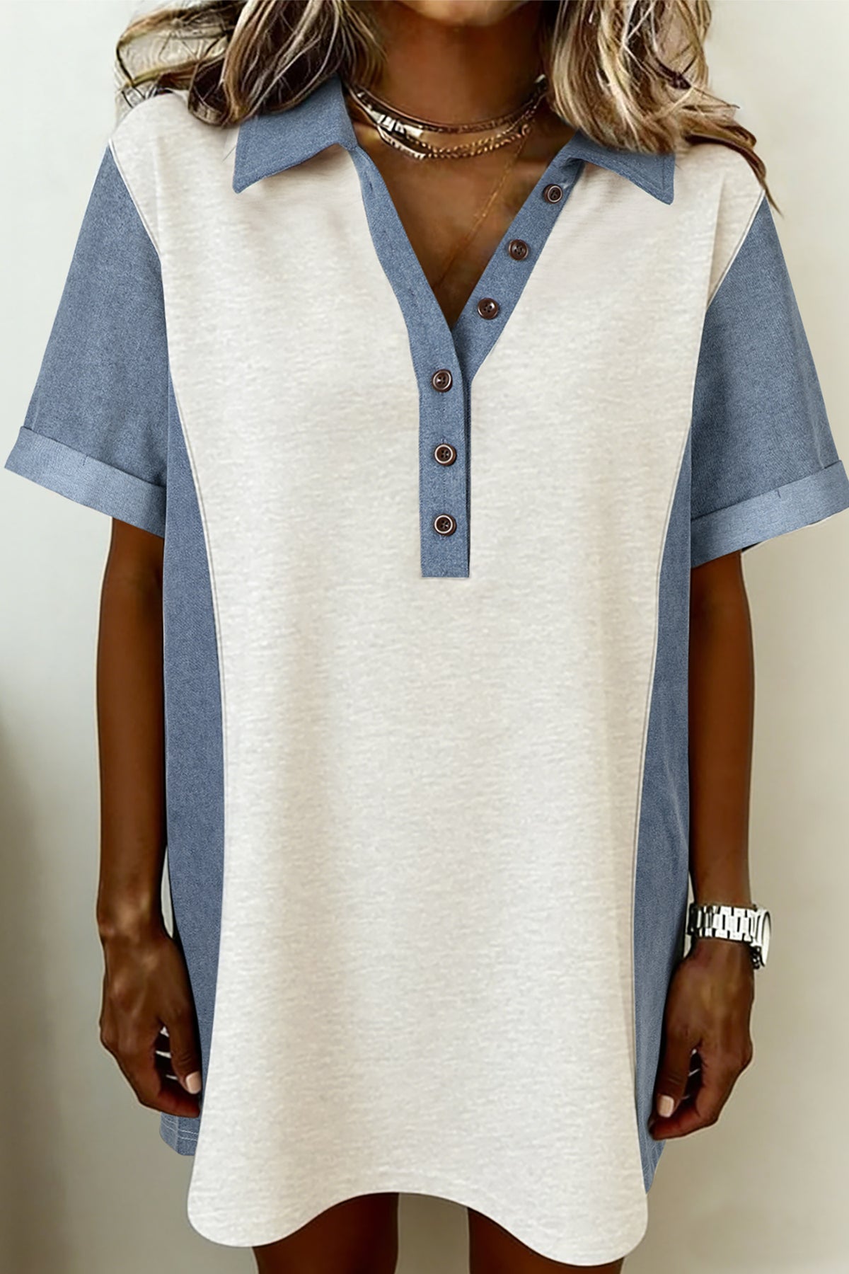 Denim Color Block T Shirt Dresses