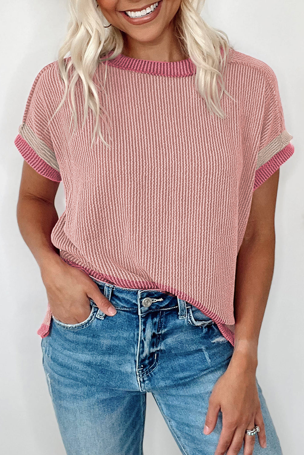 Textured Round Neck Shirt Tee