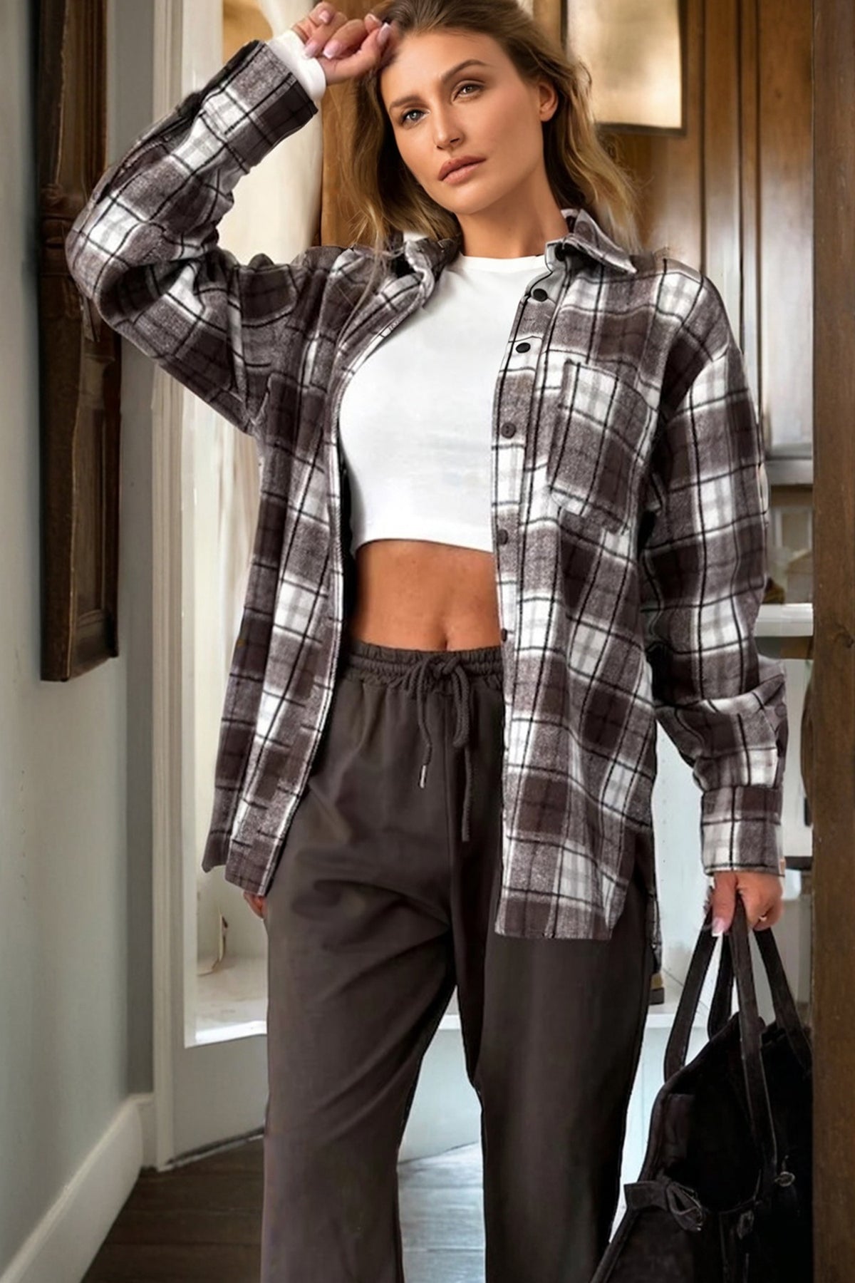 Flanel Single Chest Plaid Shackets