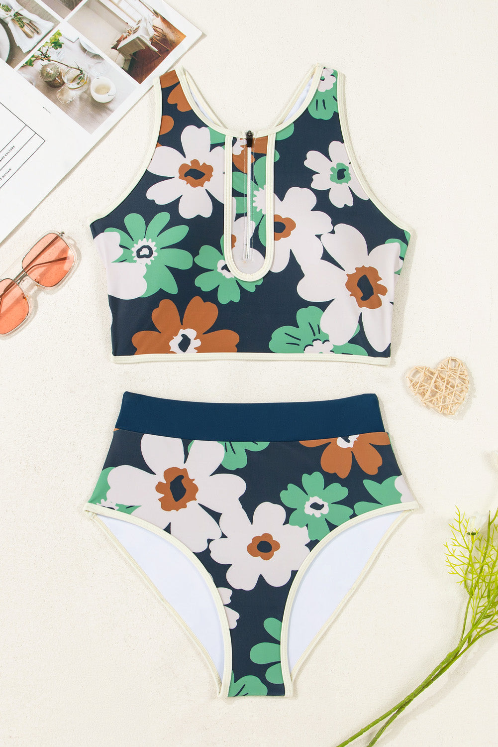Flower High Waist Bikini Set