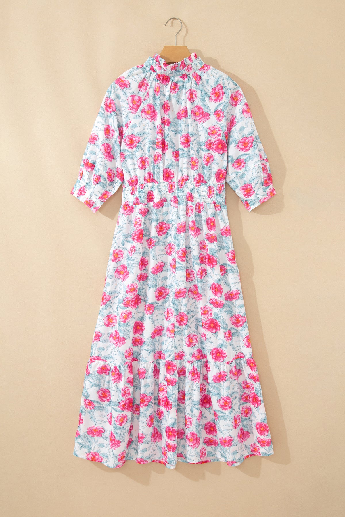 Puff Sleeve Midi Floral Dress