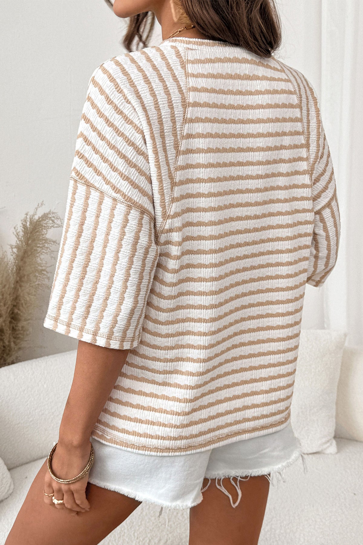Stripe Textured Knit Split Tee