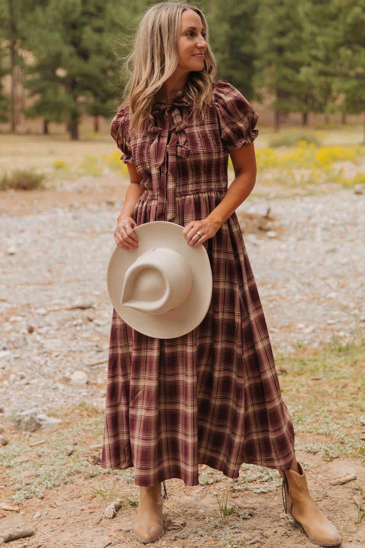 Smocked High Waist Midi Dress