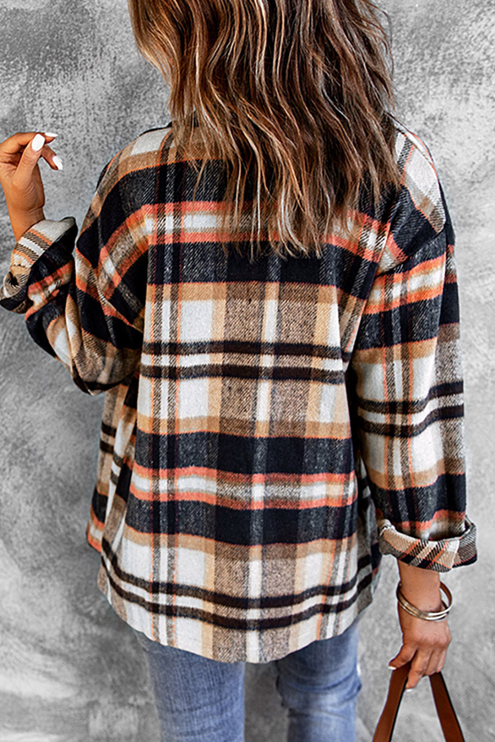 Fiery Geometric Pocketed Plaid Shackets