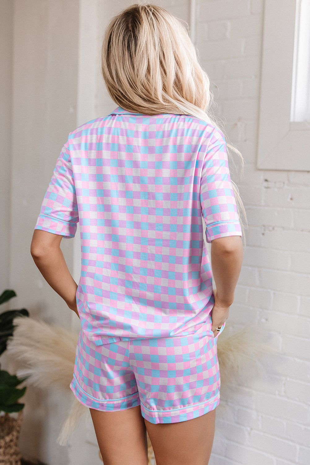 Checkered Short Sleeve Lounge Set