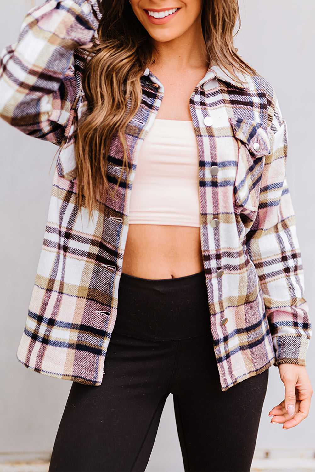 Fiery Geometric Pocketed Plaid Shackets