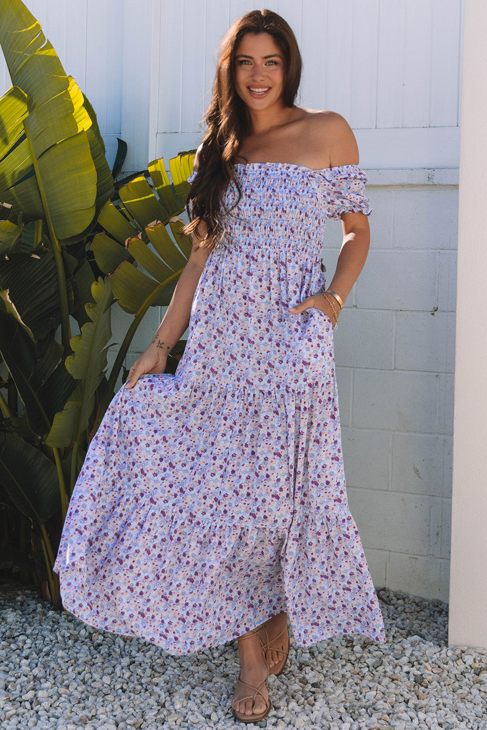 Floral Short Shirred Maxi Dress