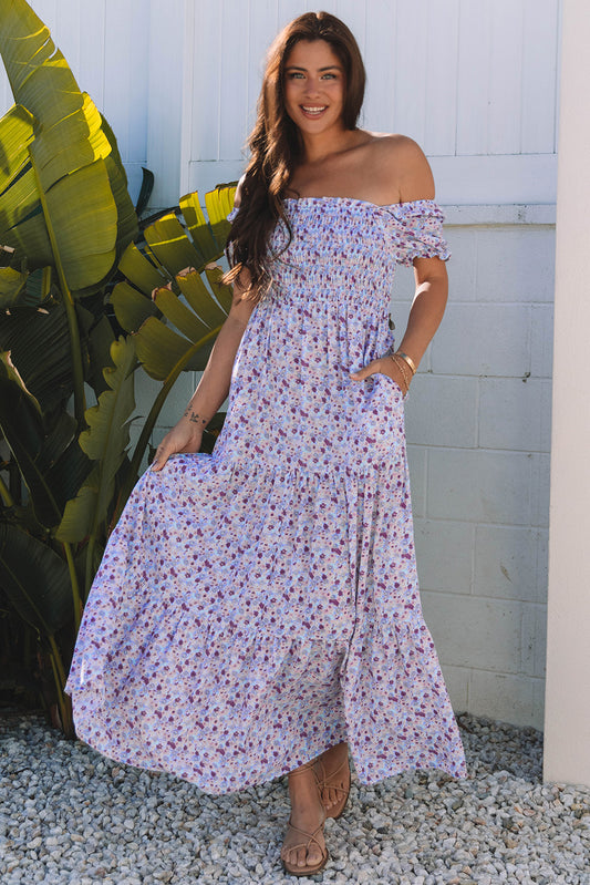 Floral Short Shirred Maxi Dress