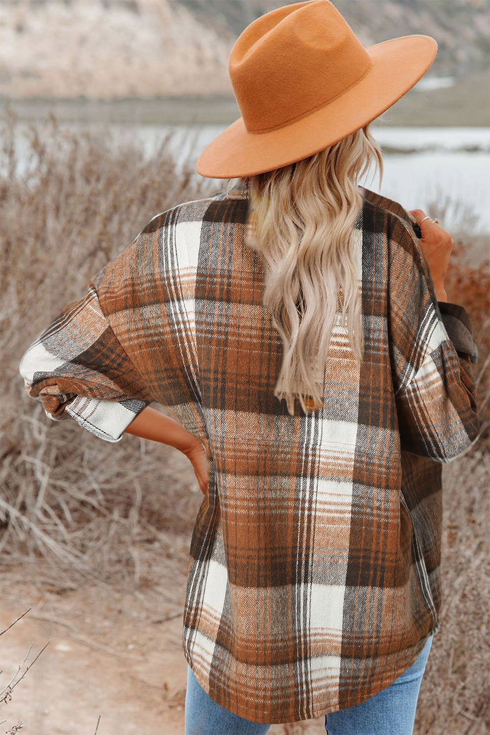 Flap Pockets Shacket Plaid Shackets