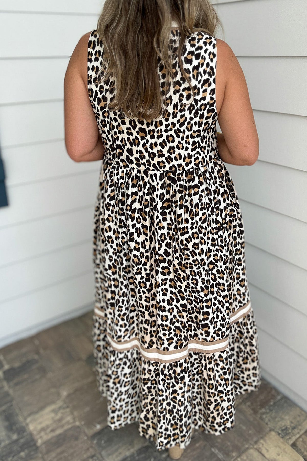Leopard Colorblock Sleeveless Midi Dress