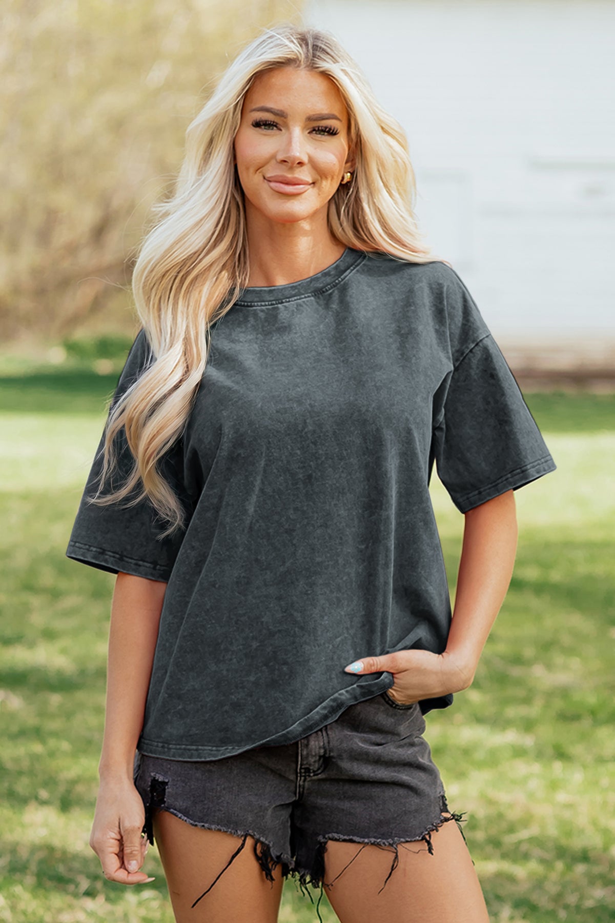 Color Cotton Washed Oversize Tee