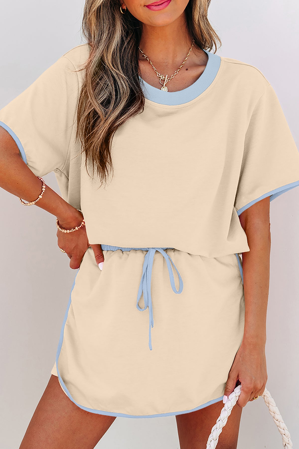 Turquoise Colorblock Edge Two-Piece Set