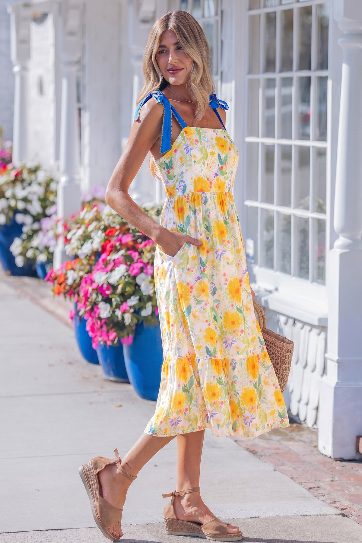 Denim High Waist Floral Dress