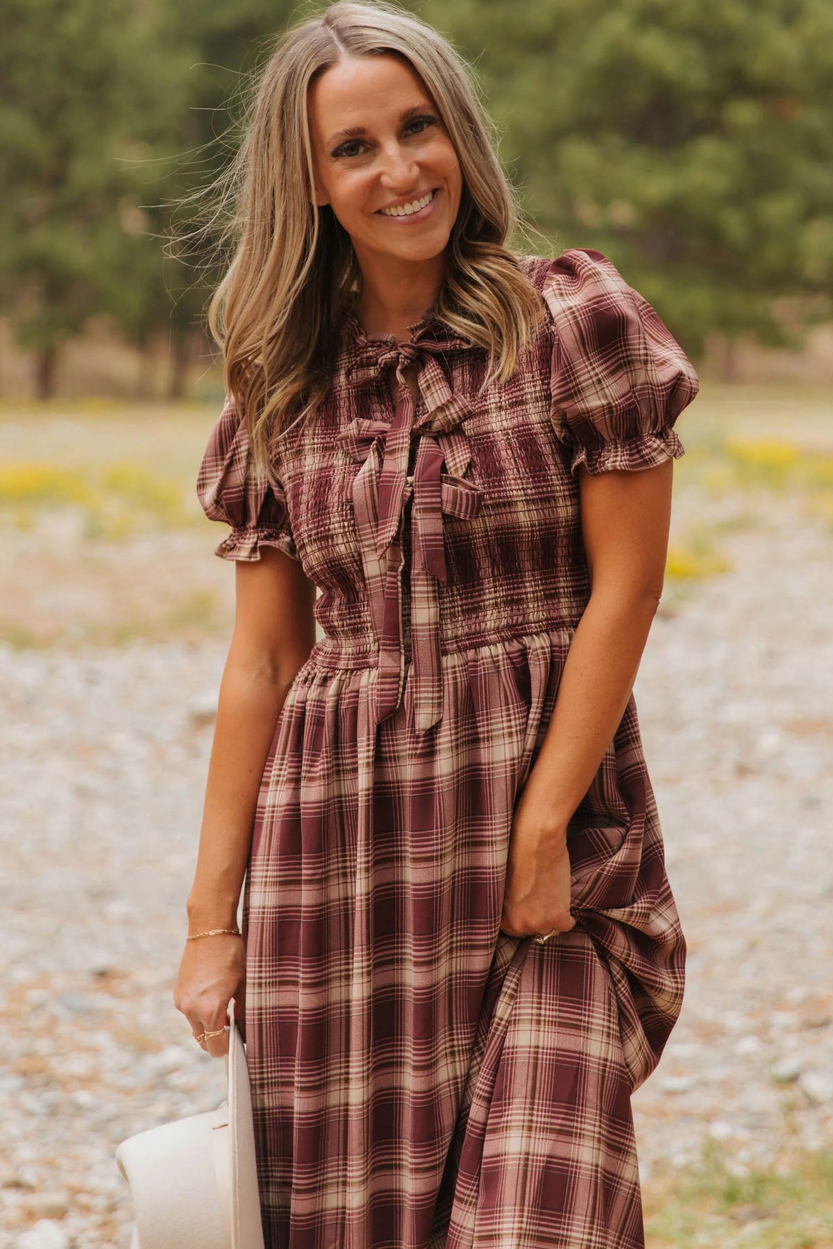 Smocked High Waist Midi Dress