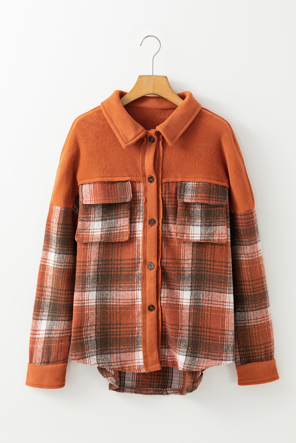 Colorblock Pattern Buttoned Plaid Shackets