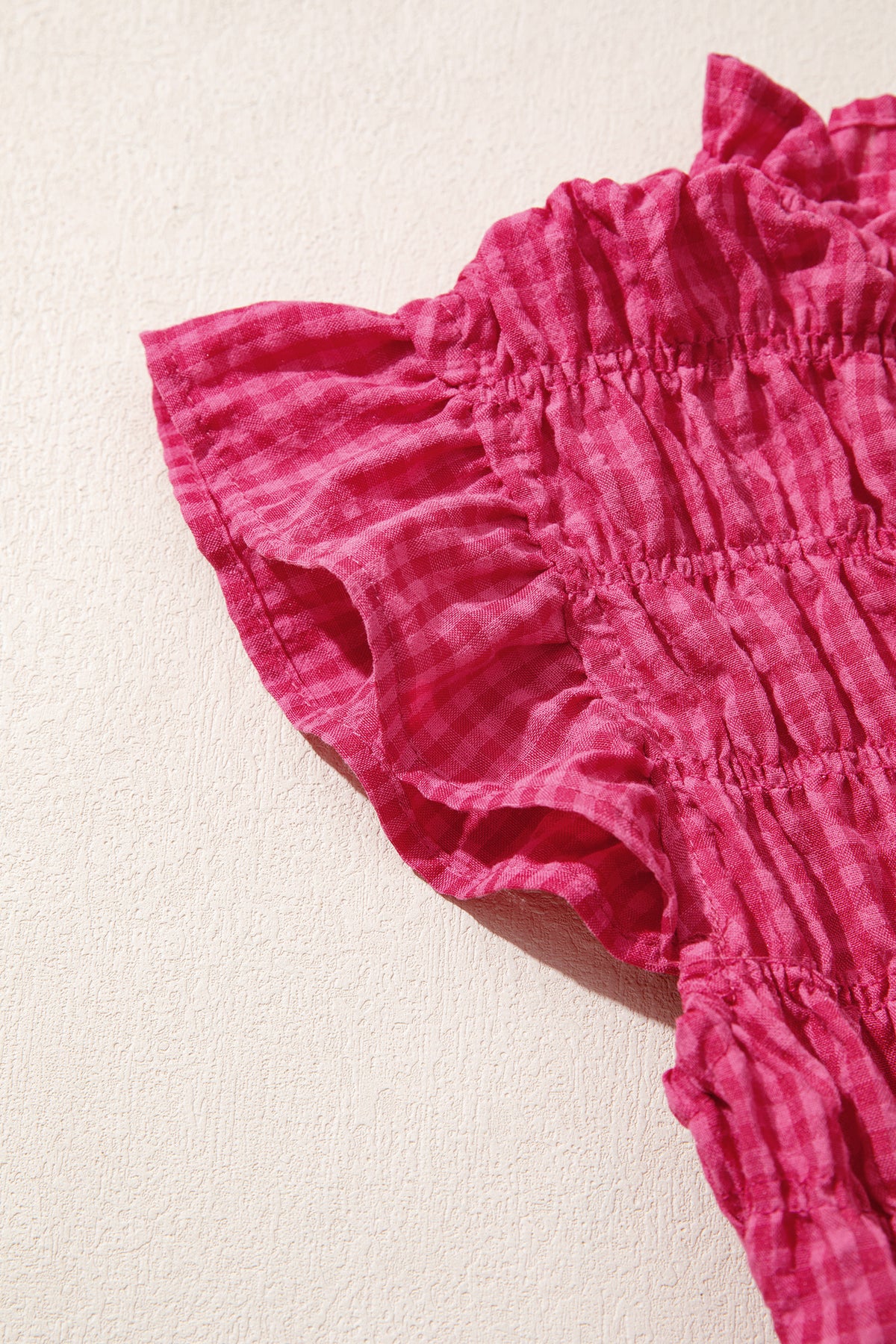 Plaid Shirred Ruffle Tank Top
