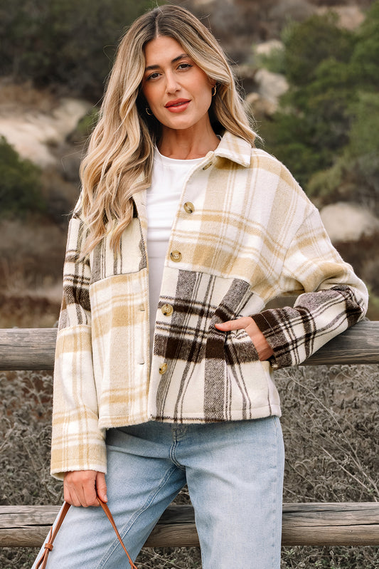 Side Pockets Buttoned Plaid Shackets