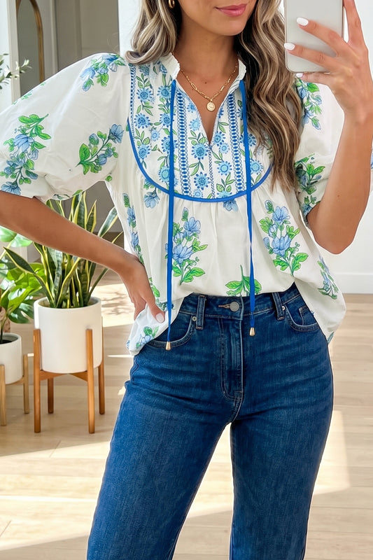 Floral Tie Neck Blouse