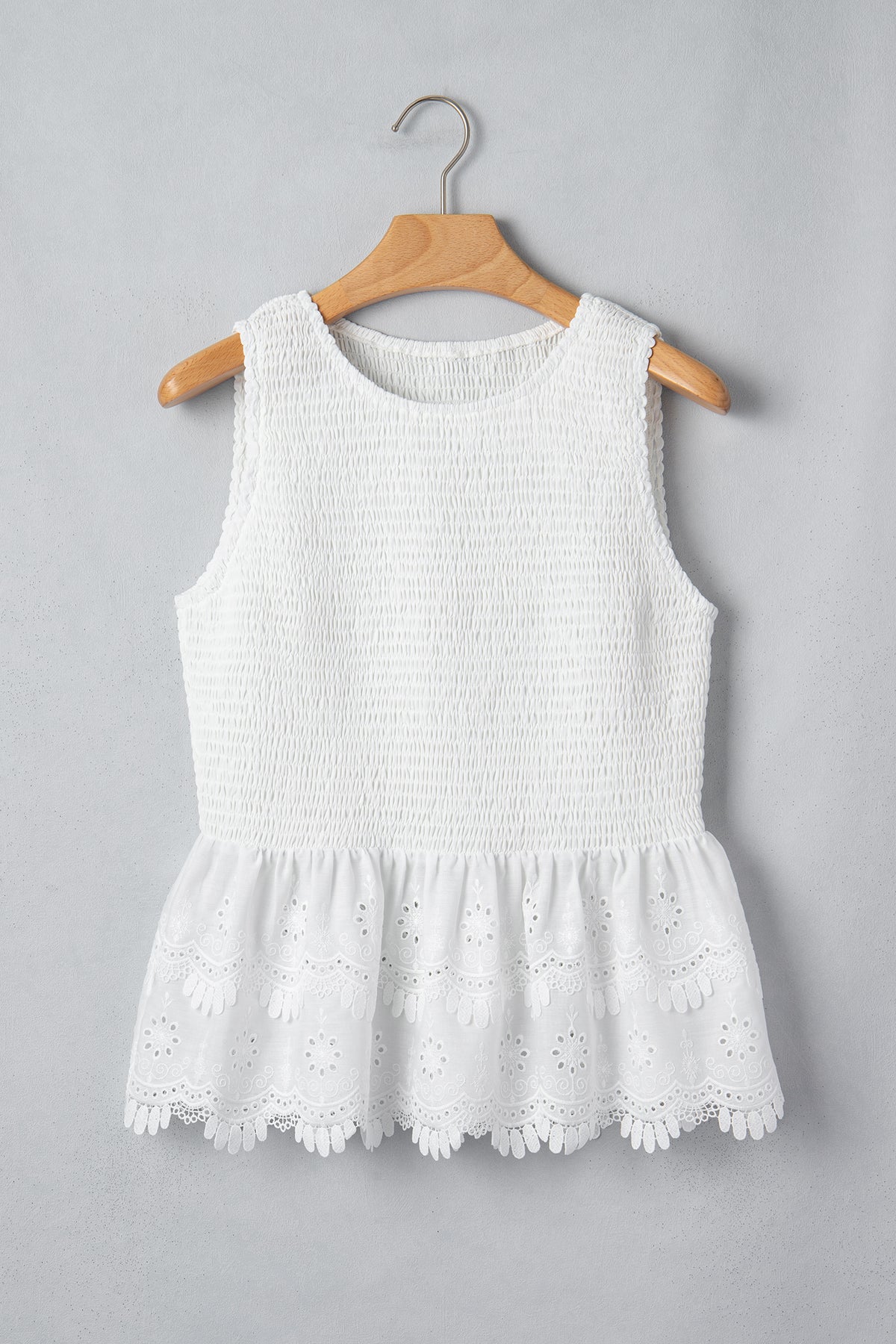 Sleeveless Smocked Lace Tank Top