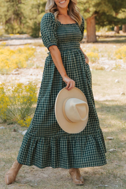 Shirred Ruffle Hem Maxi Dress
