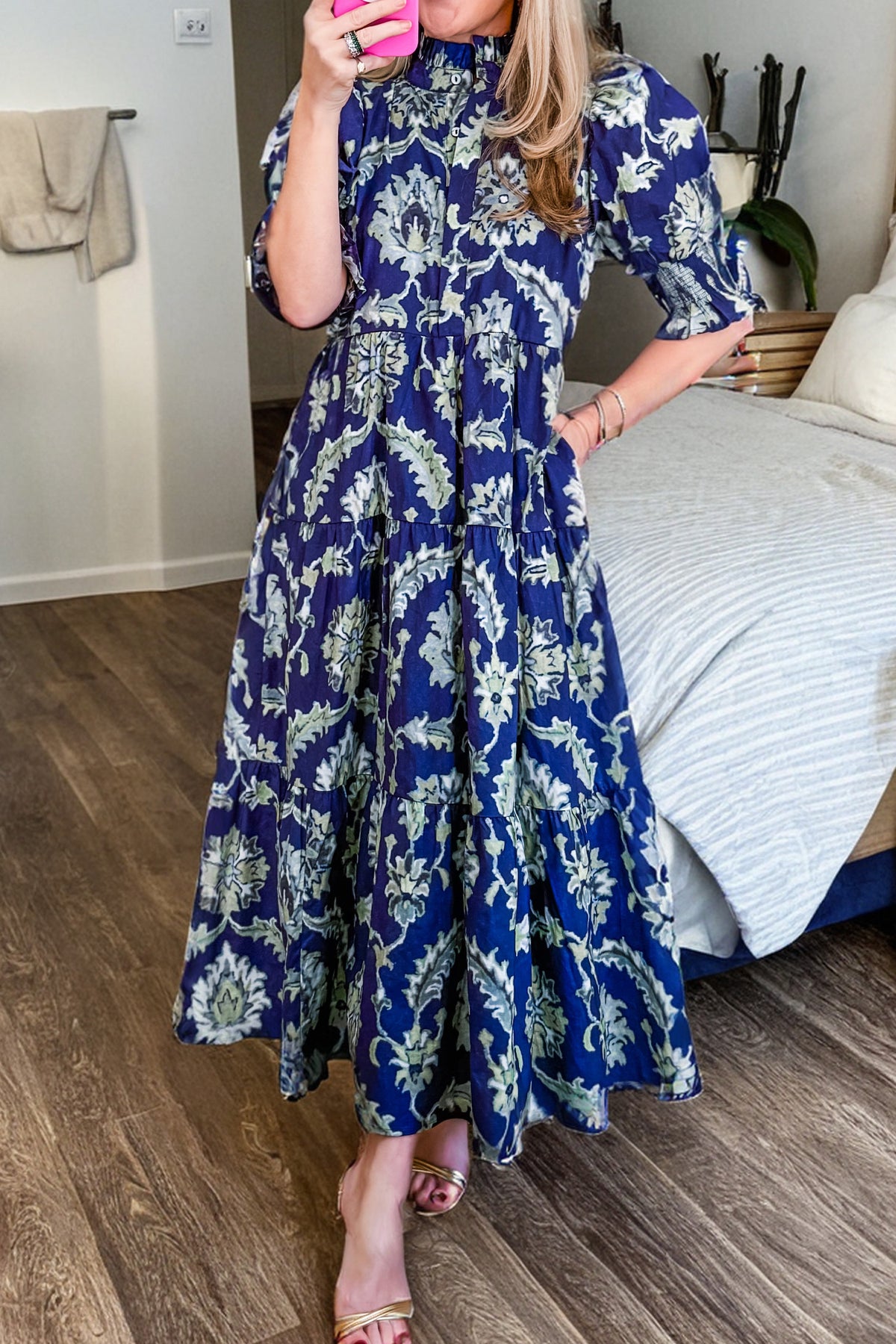 Frilled Collar Long Floral Dress