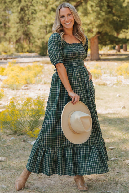 Shirred Ruffle Hem Maxi Dress