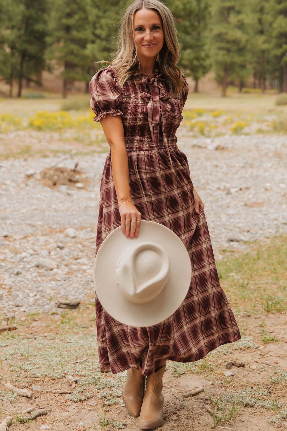 Smocked High Waist Midi Dress