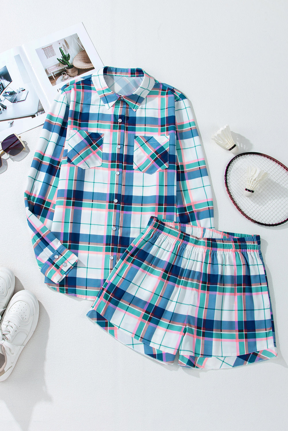 Plaid Shirt Shorts Lounge Set