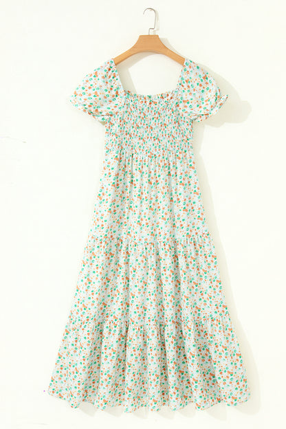 Floral Short Shirred Maxi Dress