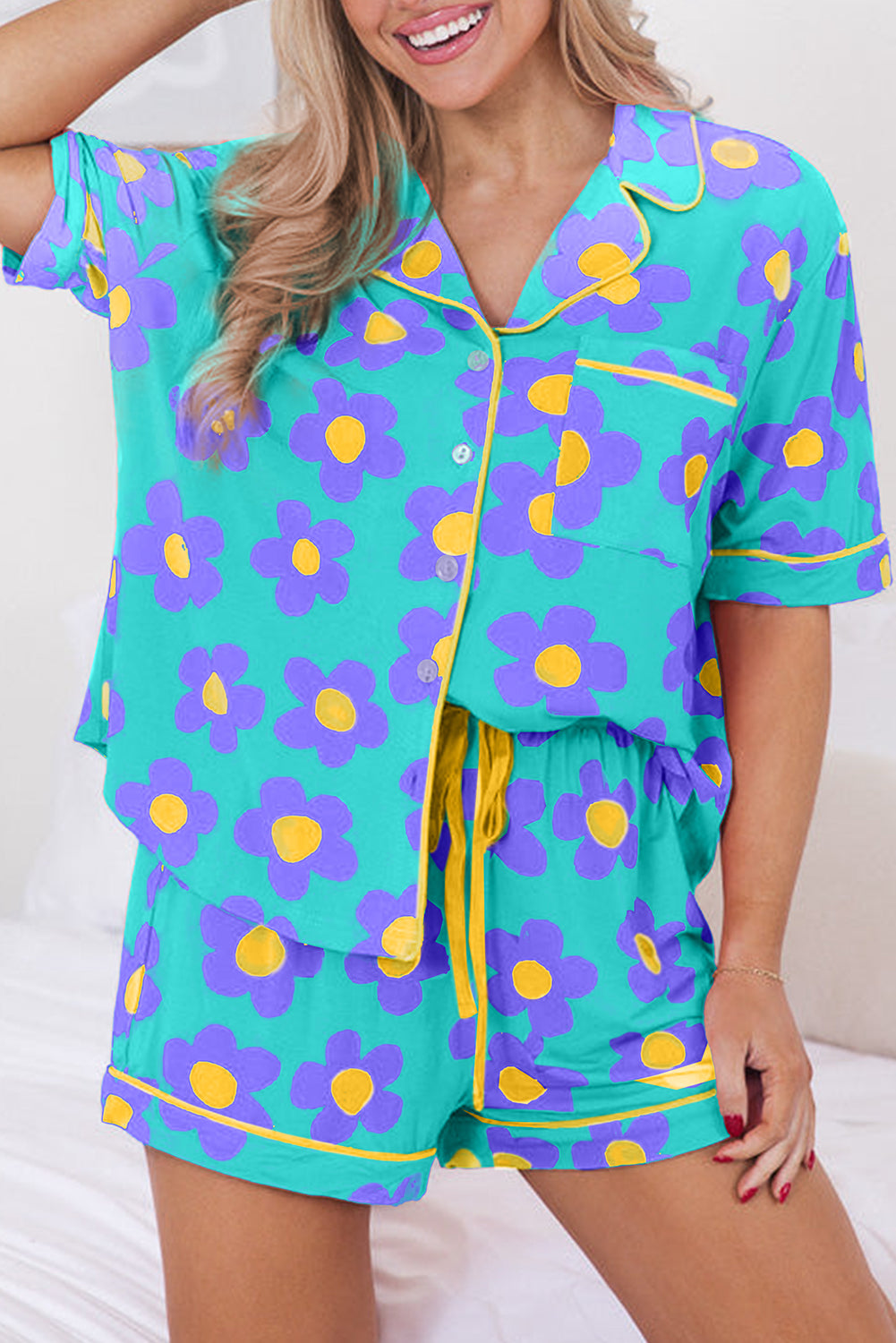 Flower Short Sleeve Pajama Set