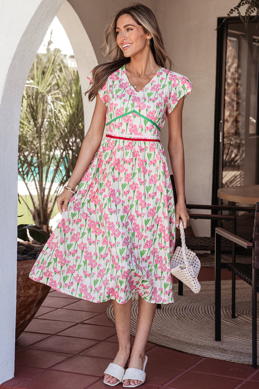 Floral Short Sleeve Midi Dress