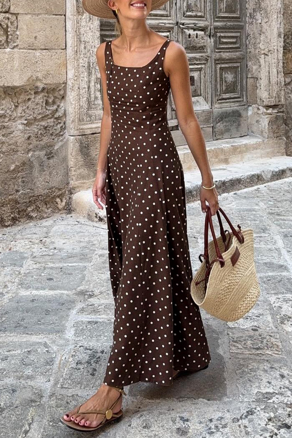 Polka Dot Sleeveless Maxi Dress