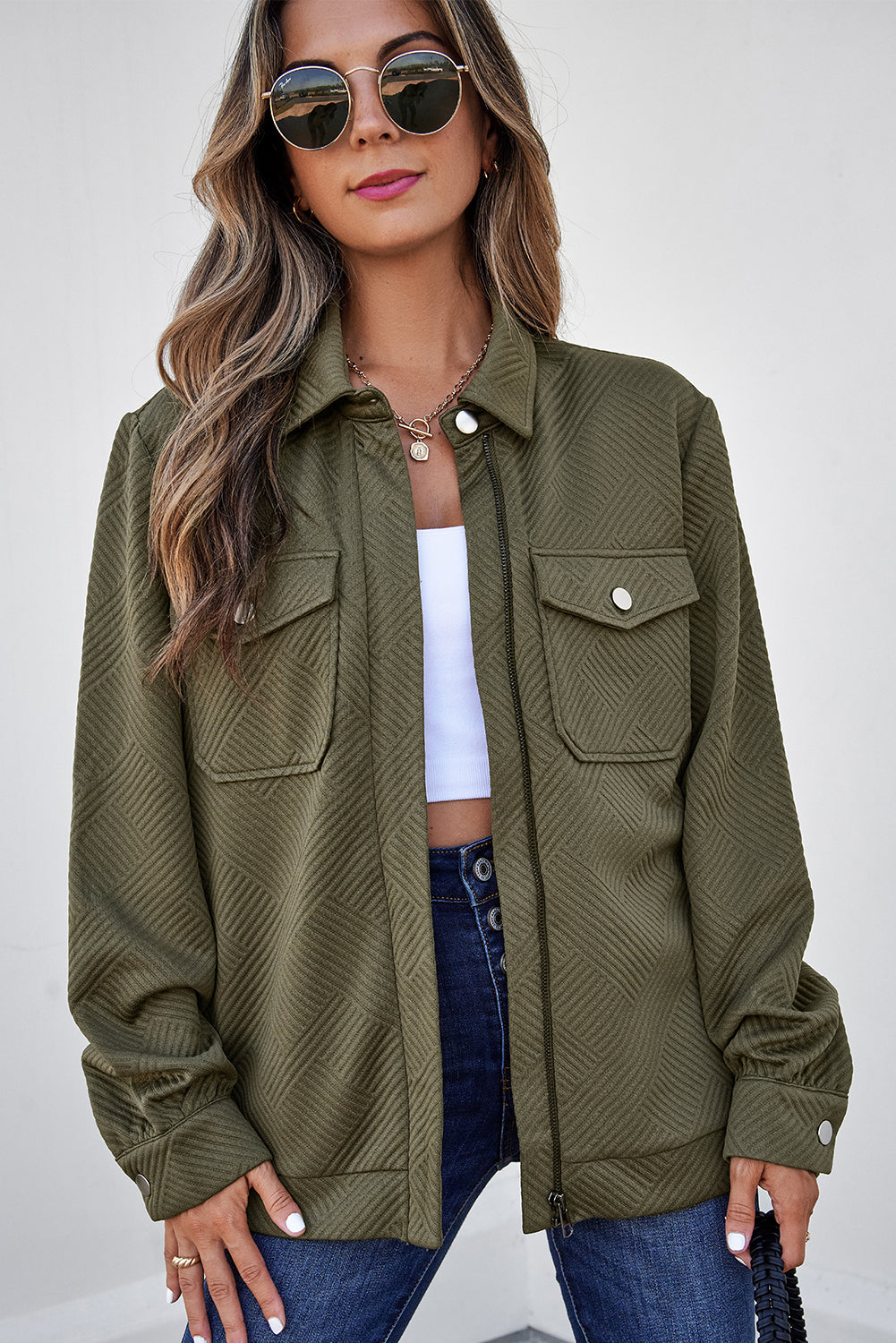 Blackish Color Zip Button Jackets