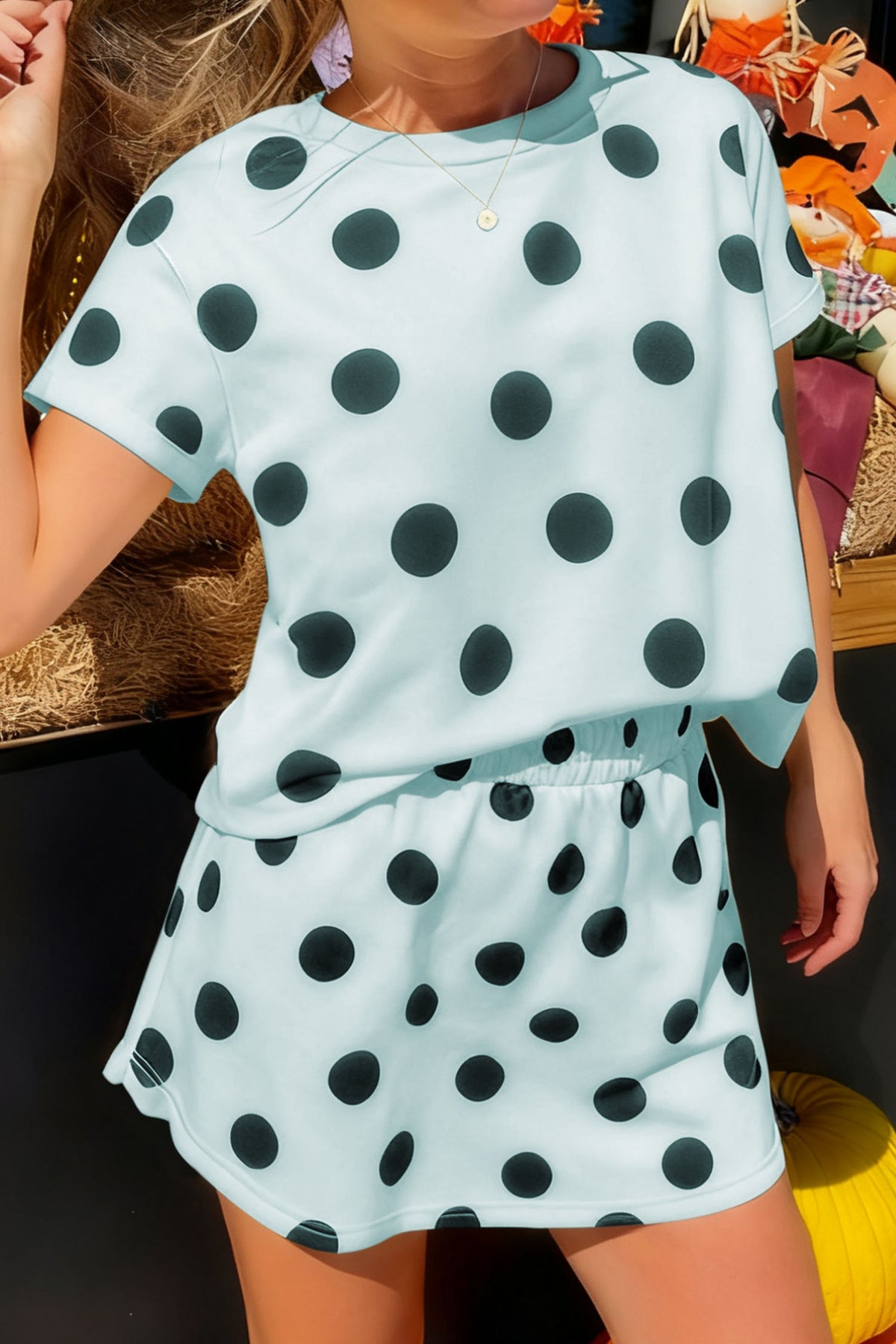 Polka Dot Top Two-Piece Set