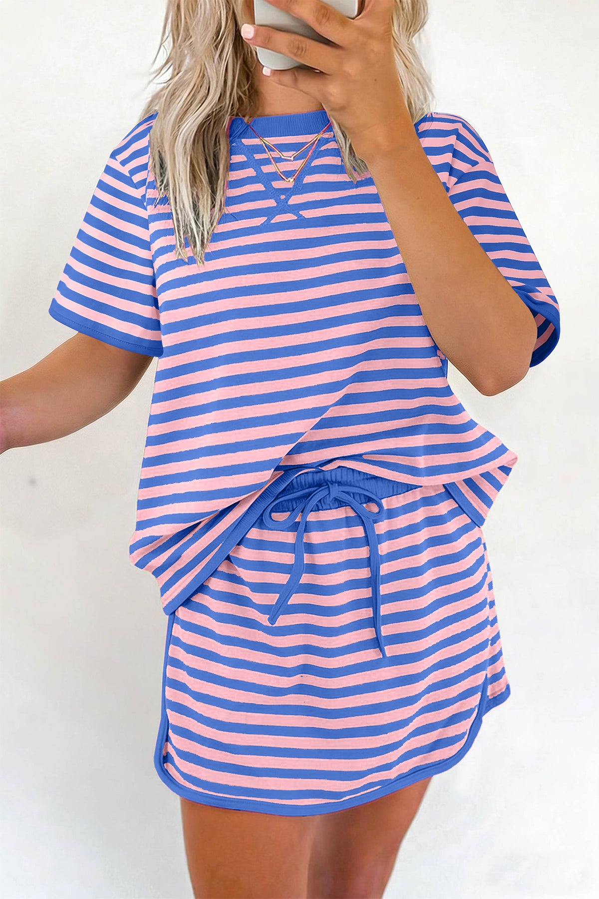 Stripe Short Sleeve Two-Piece Set