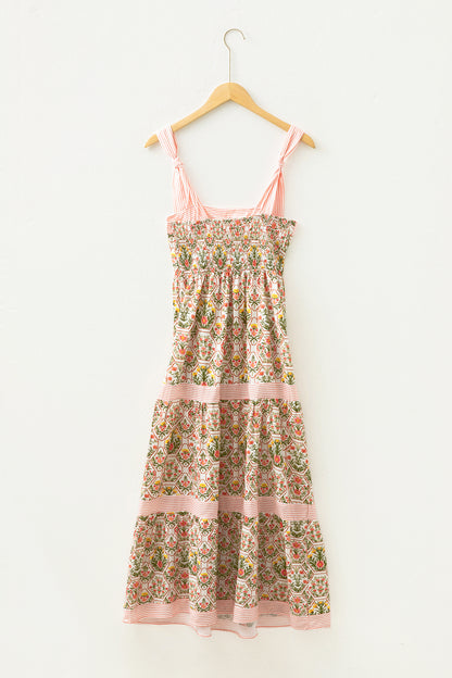 Geometric Striped Sleeveless Floral Dress