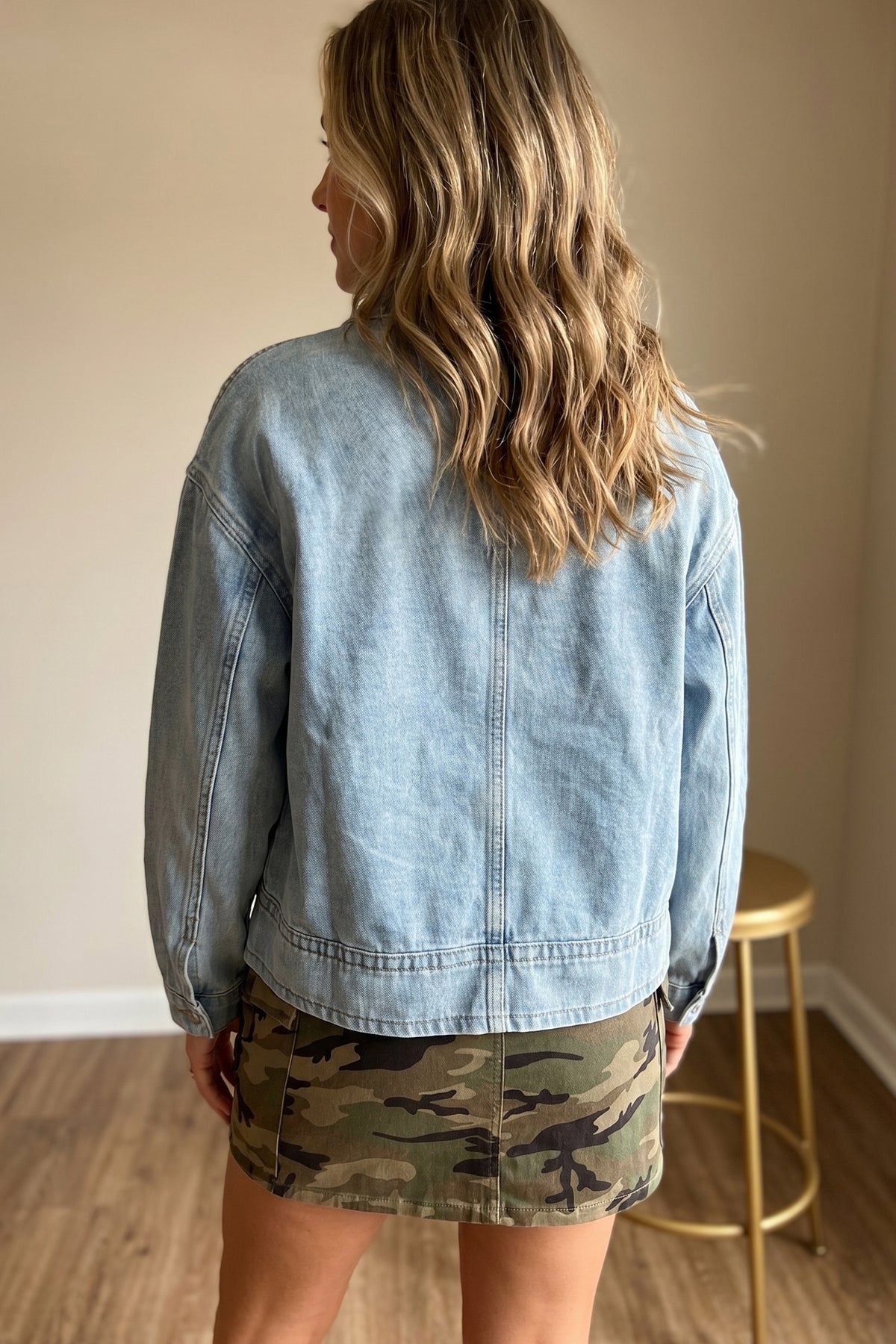 Draw-cord Hem Wash Denim Jackets