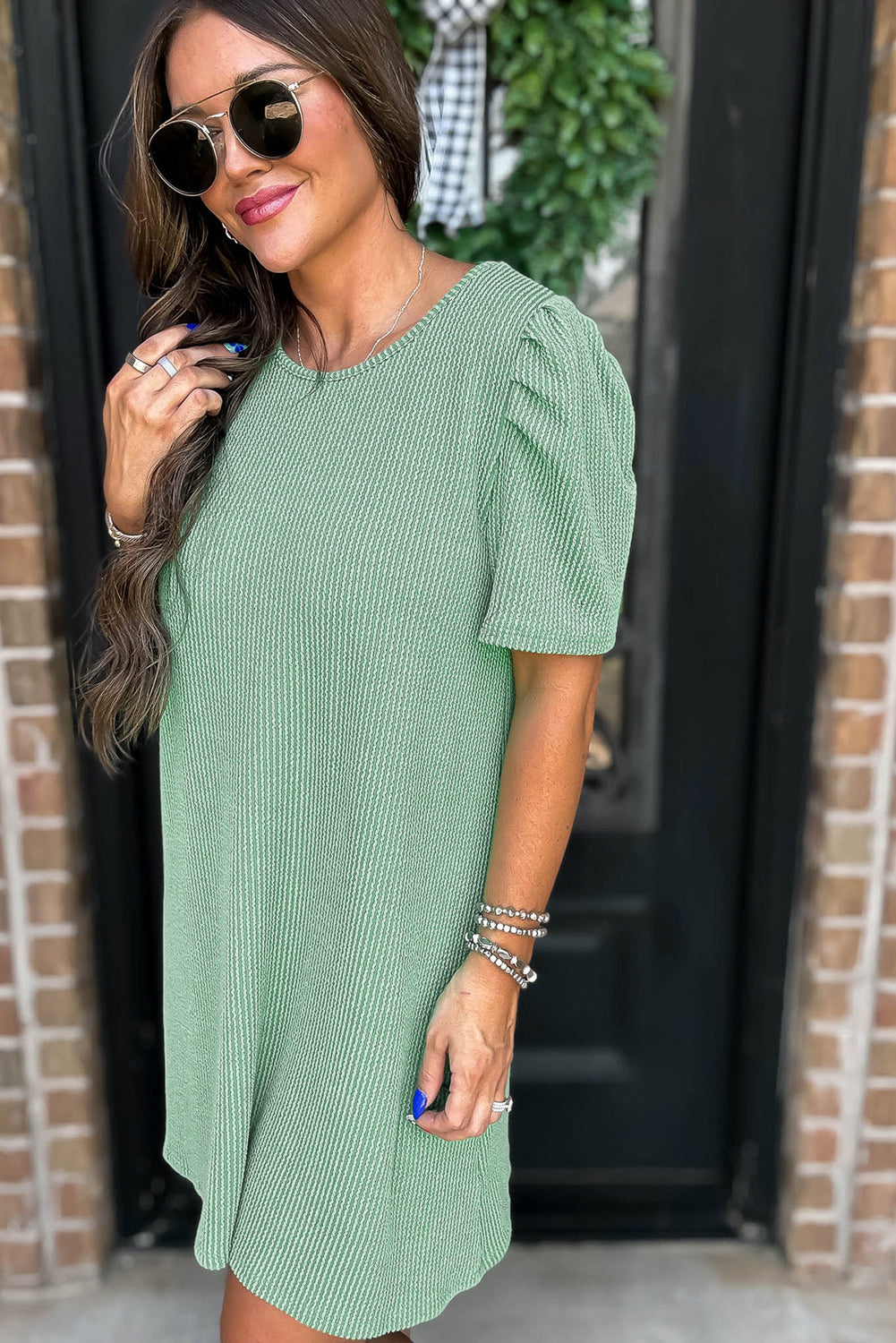 Corded Puff Sleeve Mini Dress