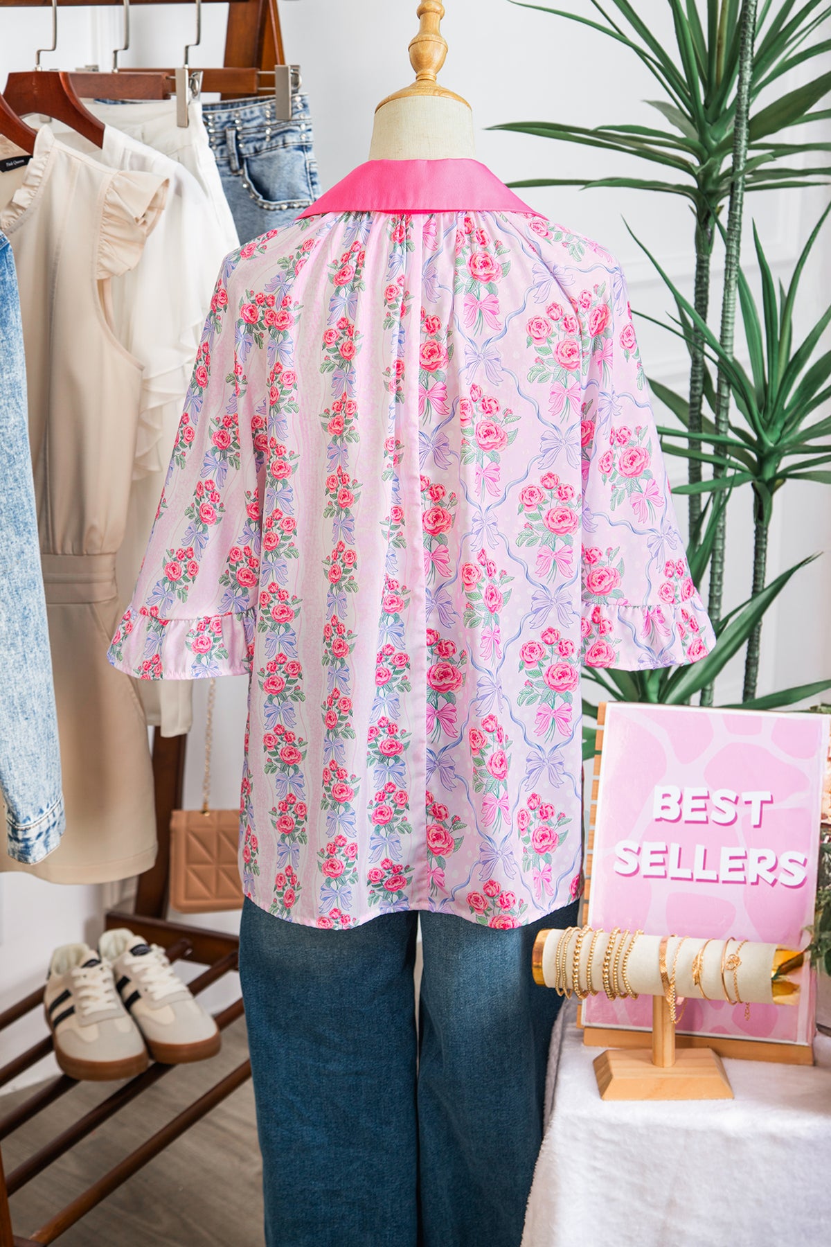 Floral Collared Ruffled Shirt Blouse