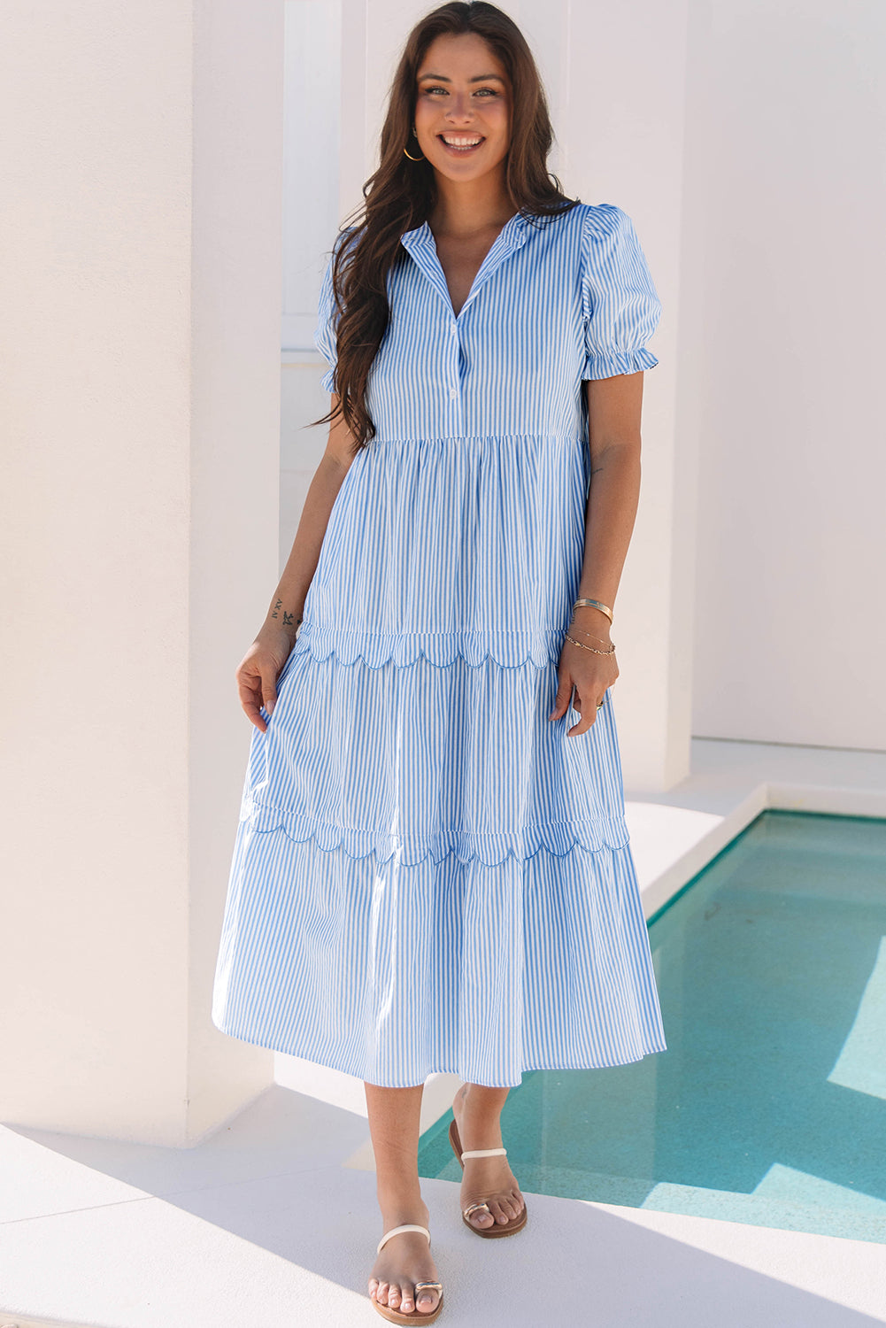 Stripe Bubble Tiered Maxi Dress