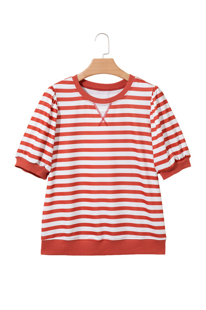 Stripe Short Bubble Sleeve Tee