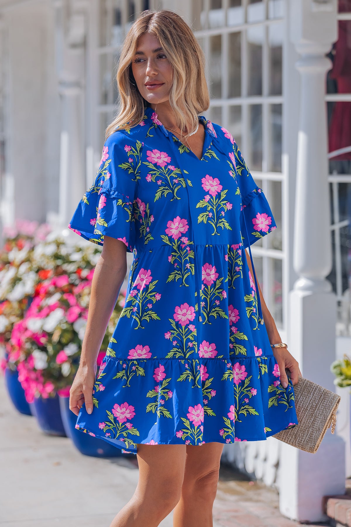 V-neck Short Sleeve Floral Dress