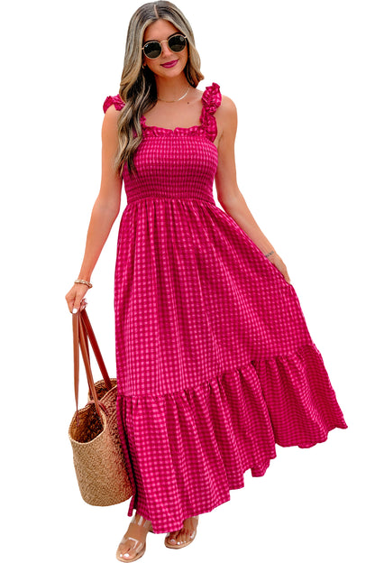 Plaid Square Neck Maxi Dress