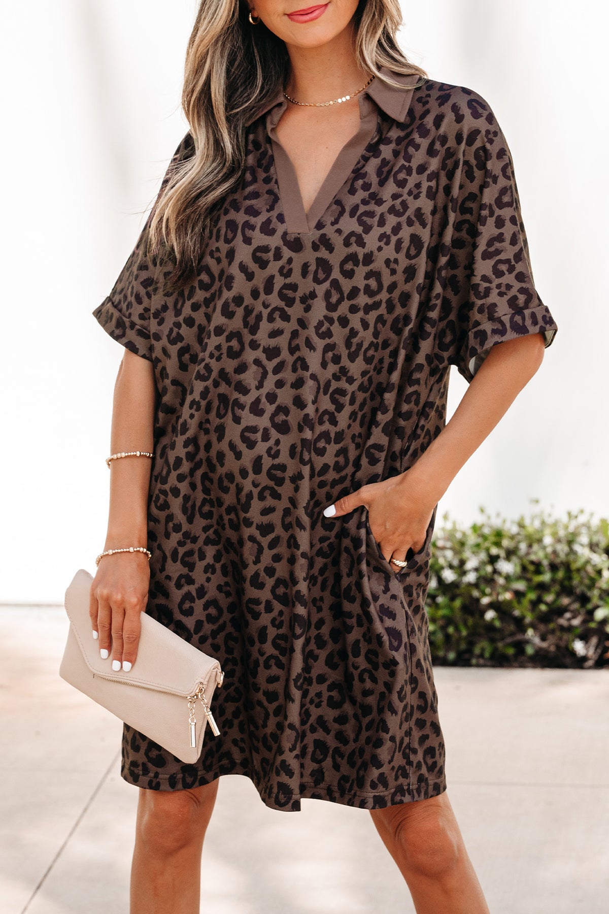 Leopard Collar V-neck Mini Dress
